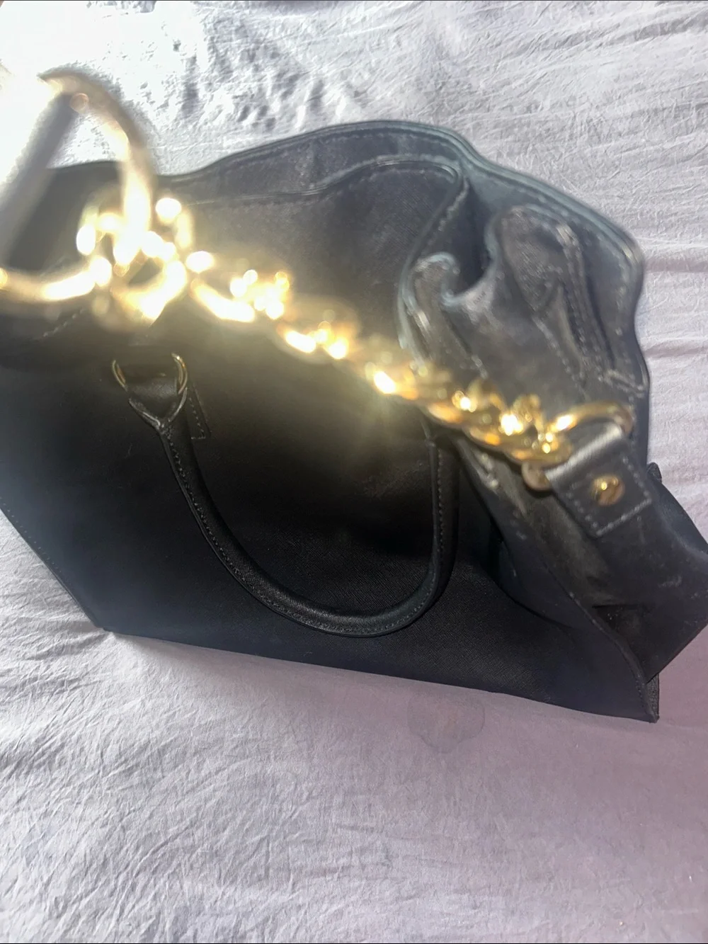 Michael Kors Black Leather Tote with Gold Accents